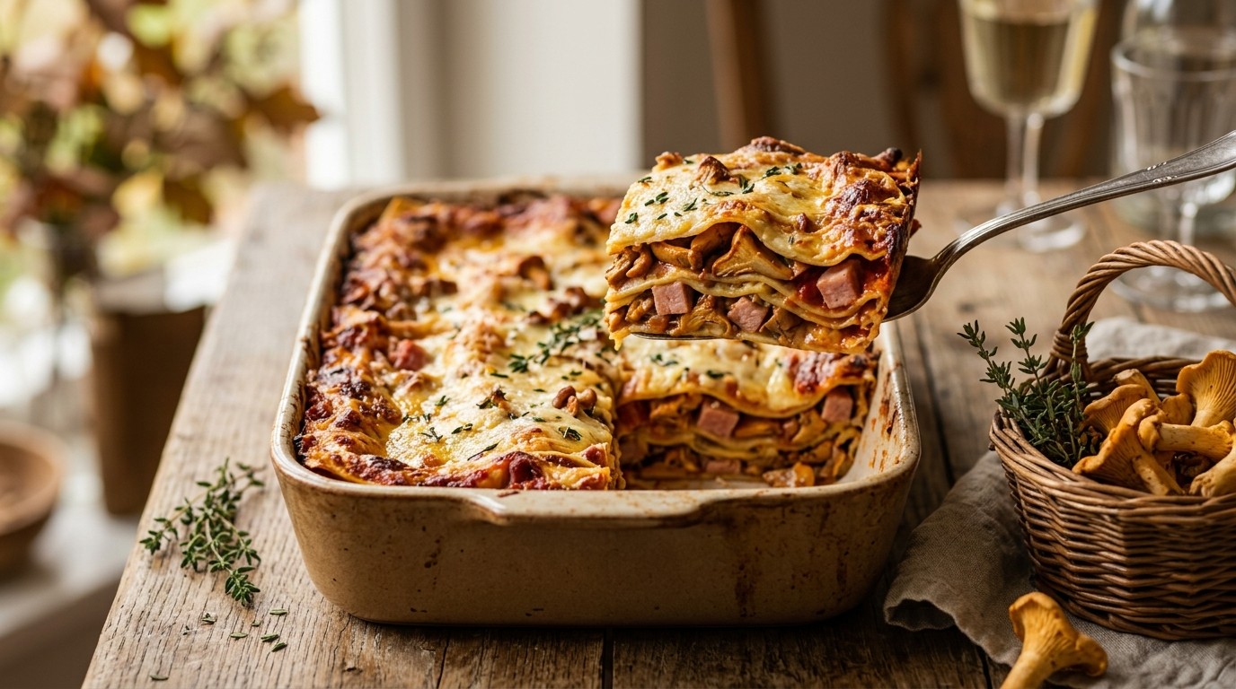 Cantharellenlasagna met ham