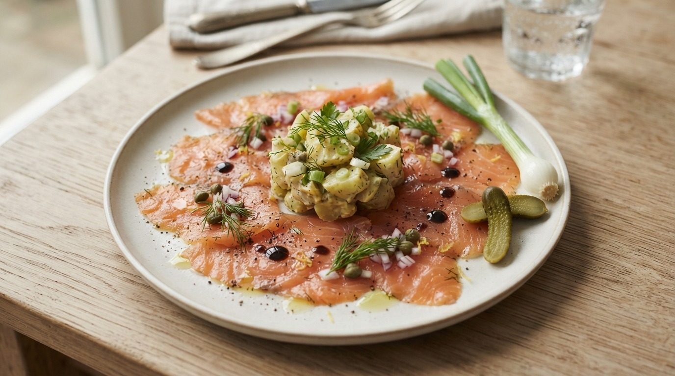 Carpaccio van Gerookte Zalm met Aardappelsalade