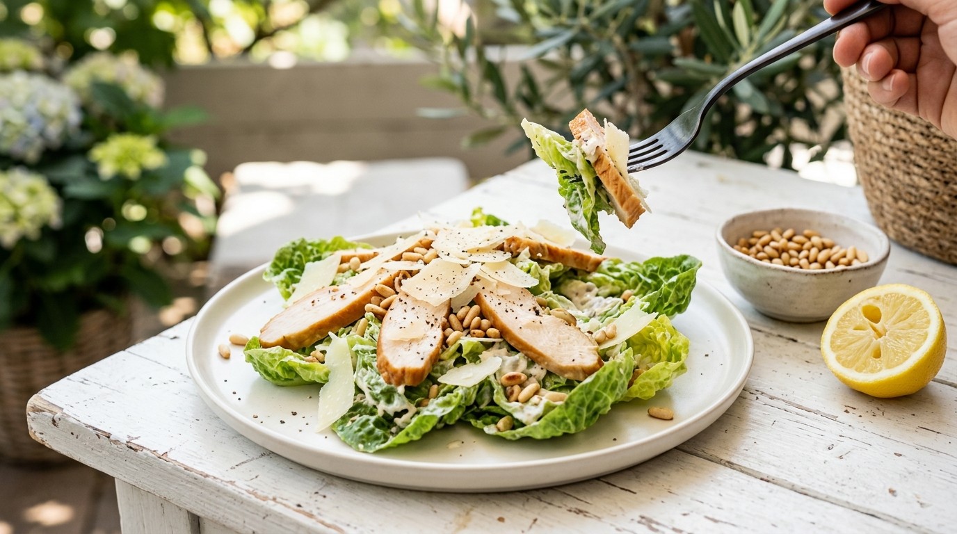 Ceasarsalade met kip en Pijnboompitten