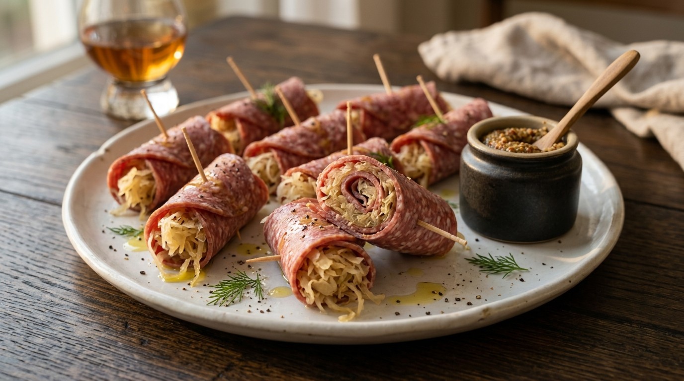 Cervelaat-zuurkoolrolletjes recept Cervelaat-zuurkoolrolletjes recept