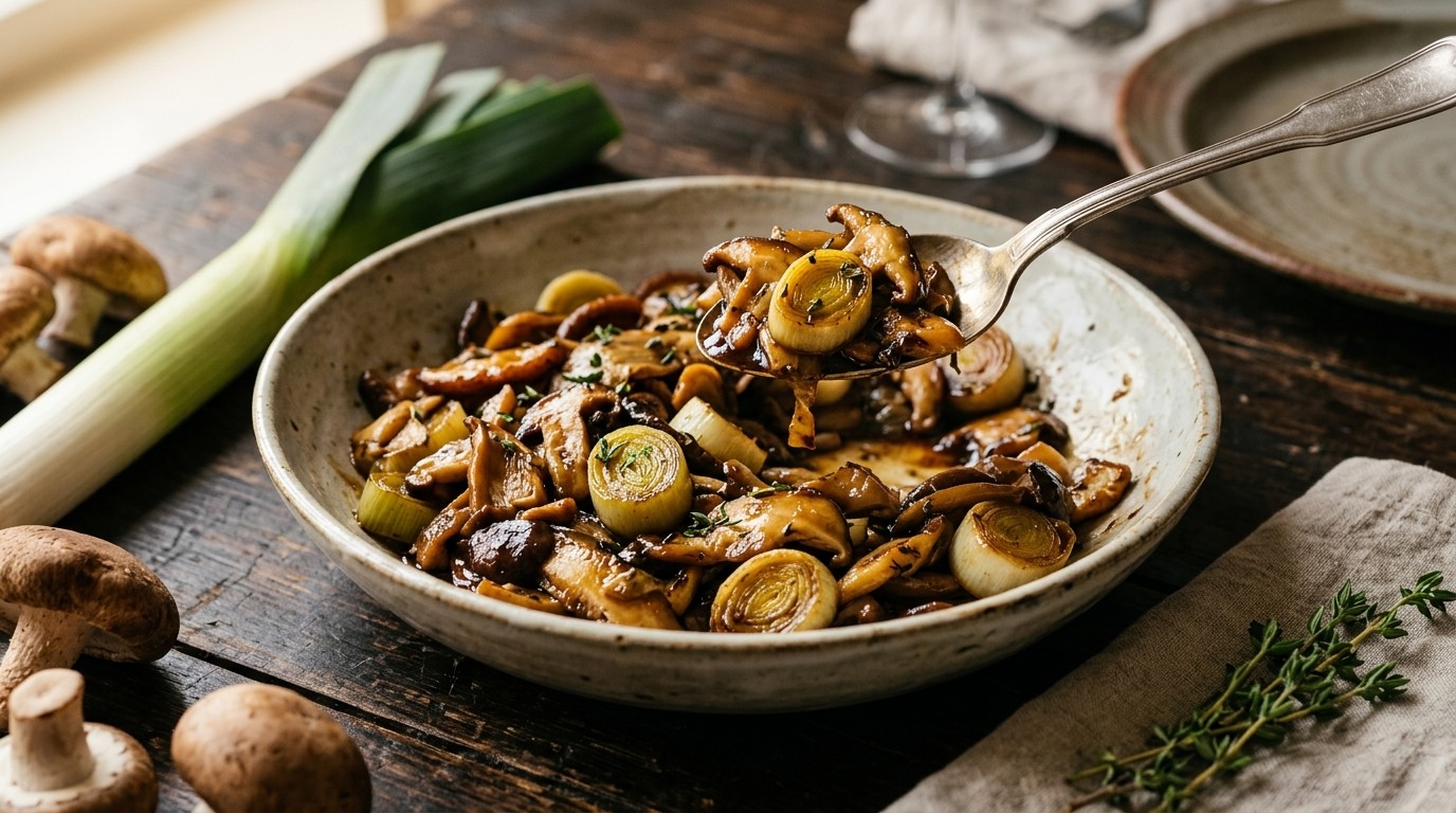 Champignons met Prei en Balsamico-azijn