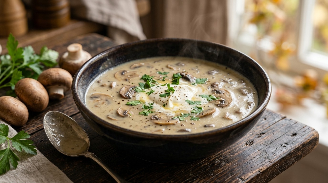 Champignonsoep met Crème Fraiche