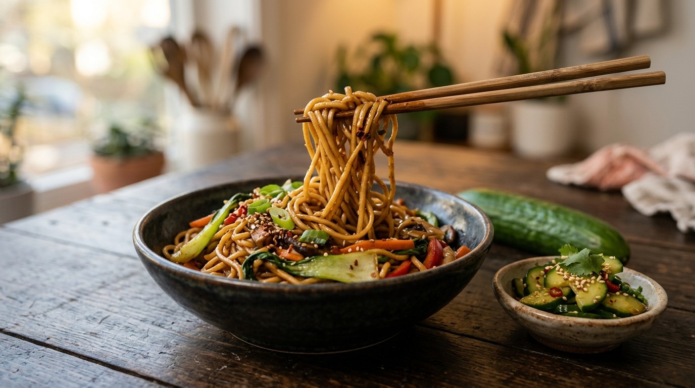 Chinese mie en Sesamkomkommer