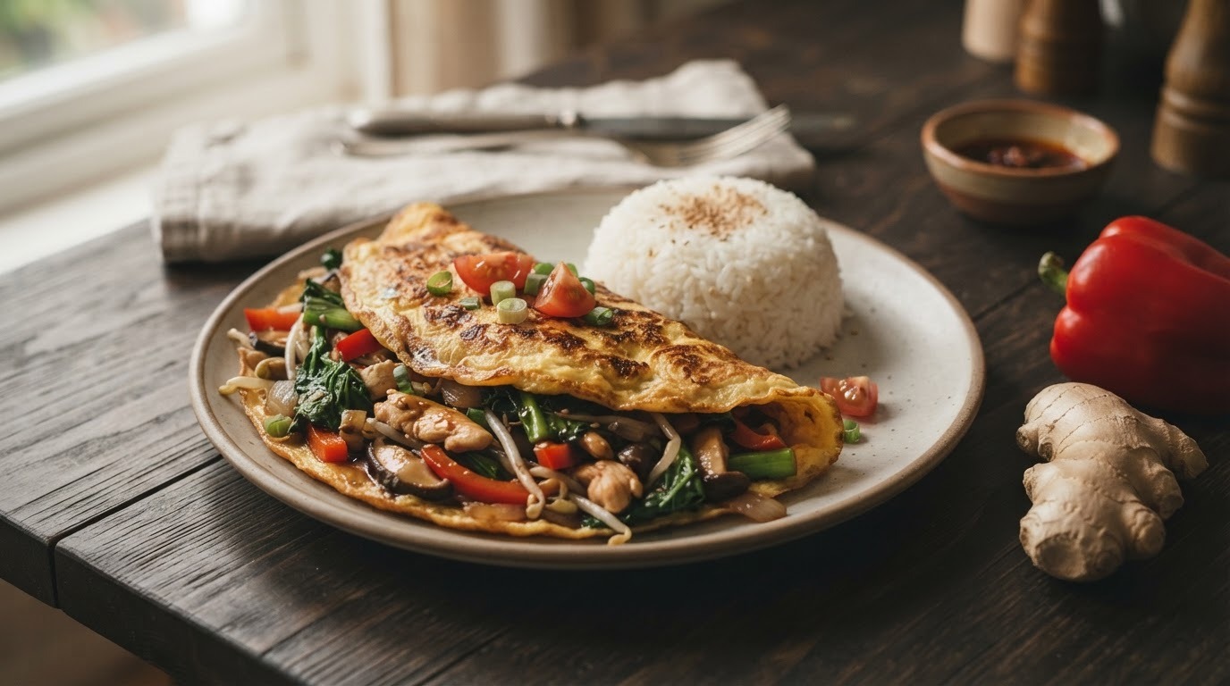 Chinese Omelet met Roerbakgroenten recept Chinese Omelet met Roerbakgroenten recept