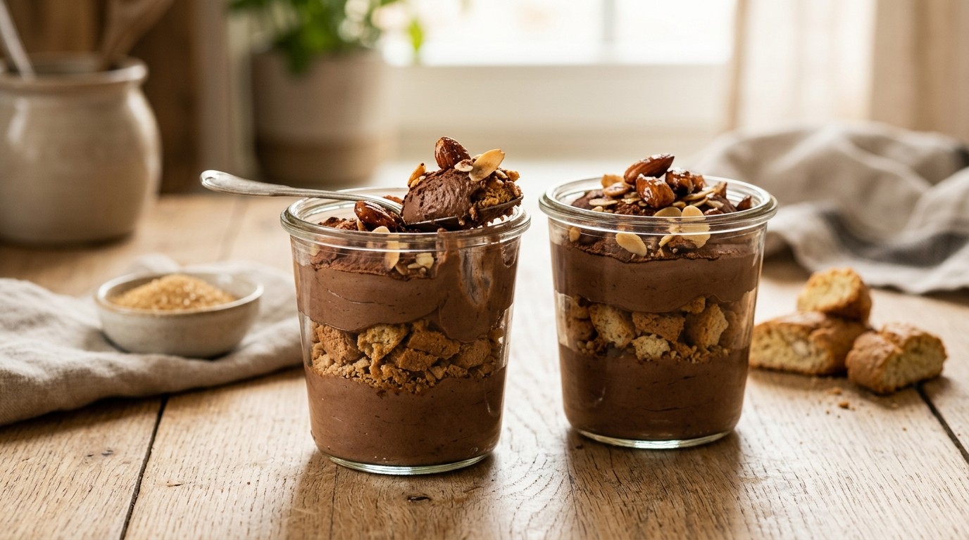 Chocolade-kwarkdessert met Amandelen