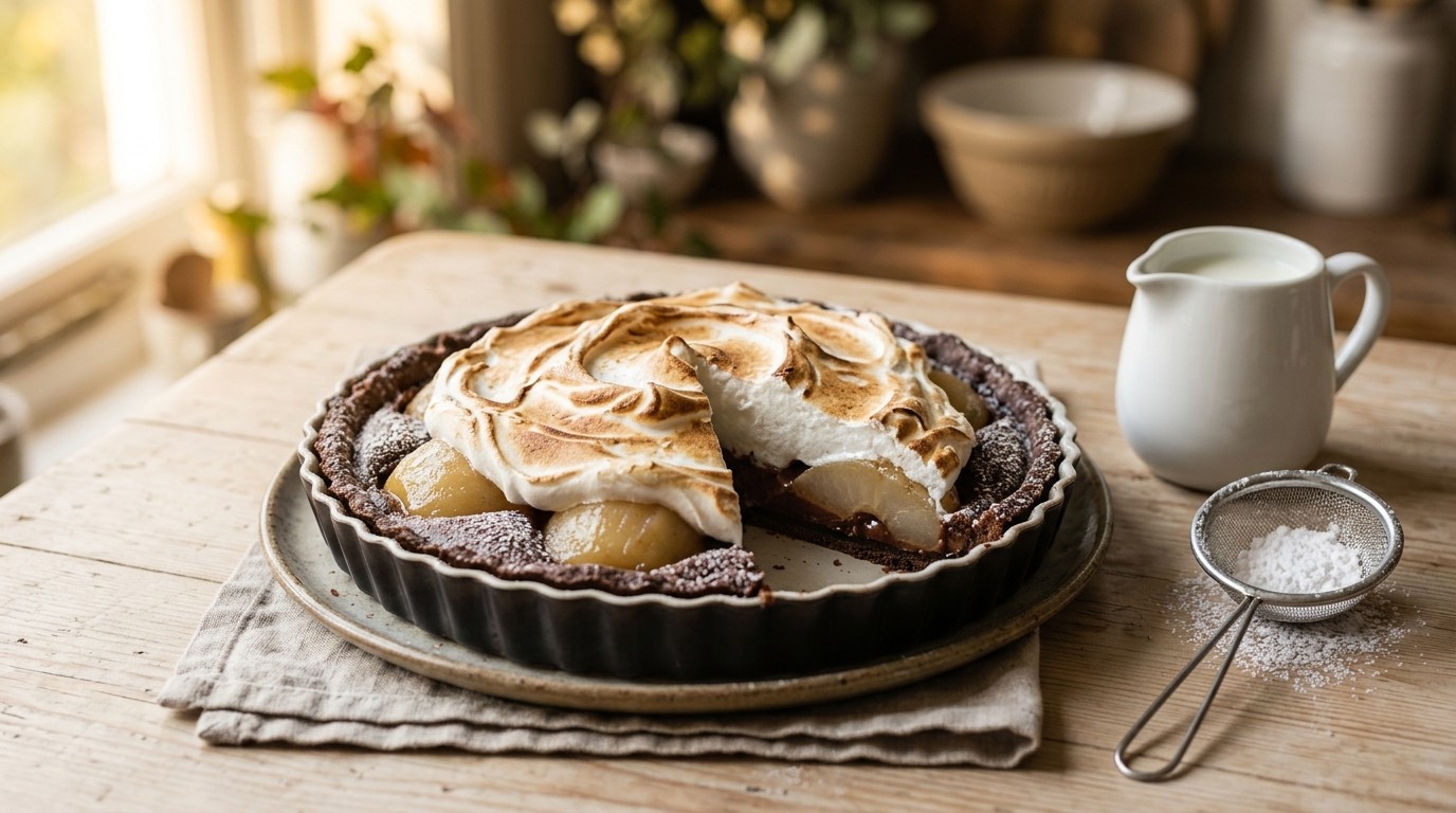 Chocolade-perentaart met Schuim