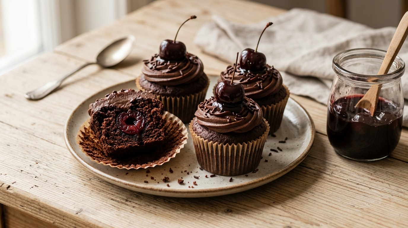 Chocoladecupcakes met Amarena Kersen