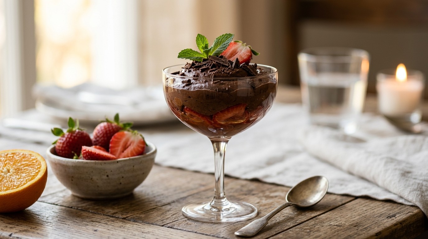 Chocolademousse met Aardbeien en Sinaasappellikeur