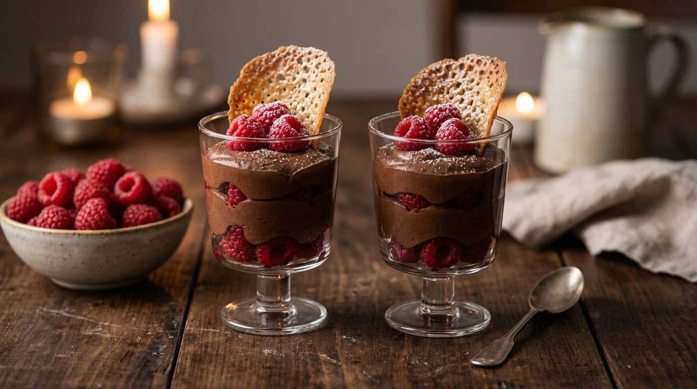 Chocolademousse met Kletskoppen en Frambozen