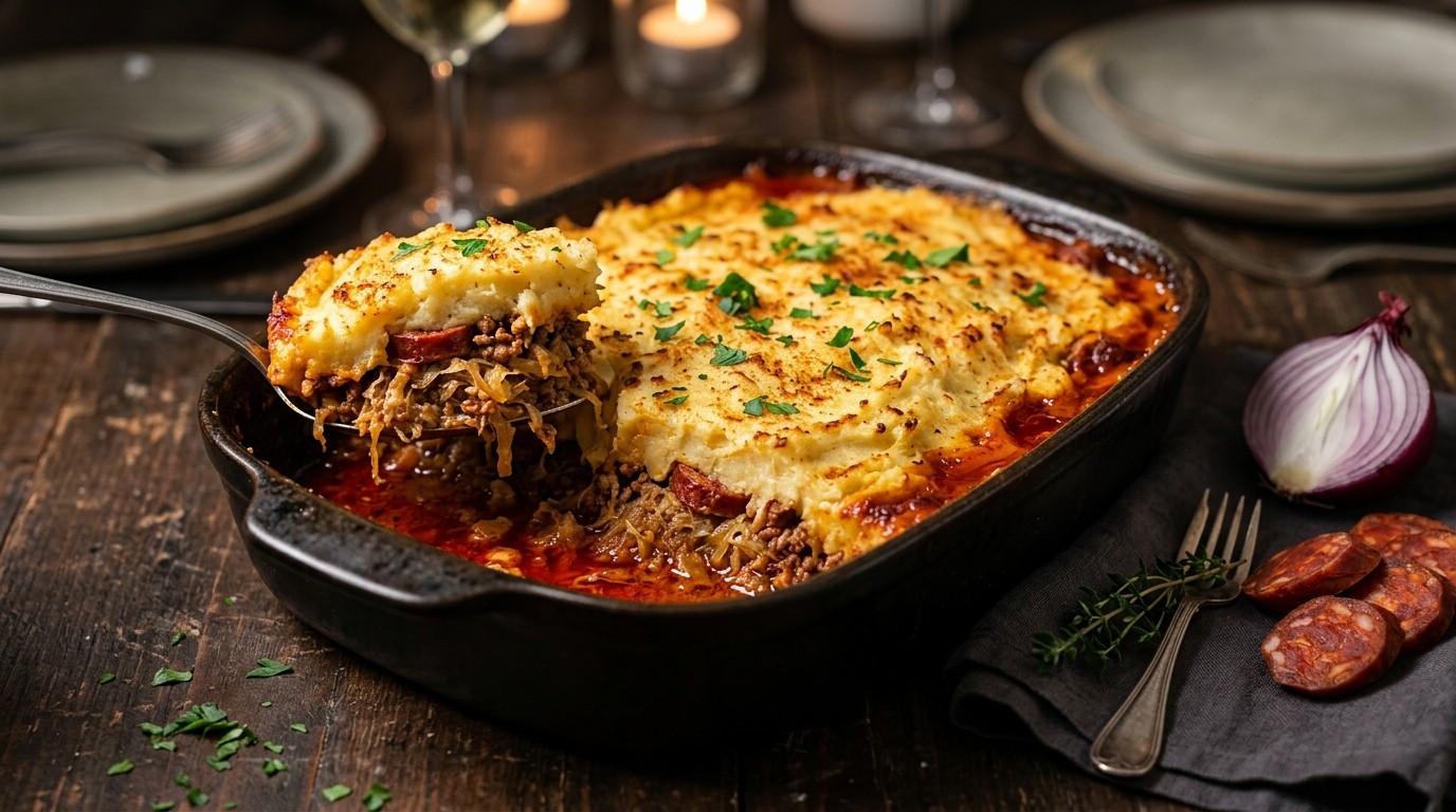 Chorizo Zuurkool Ovenschotel