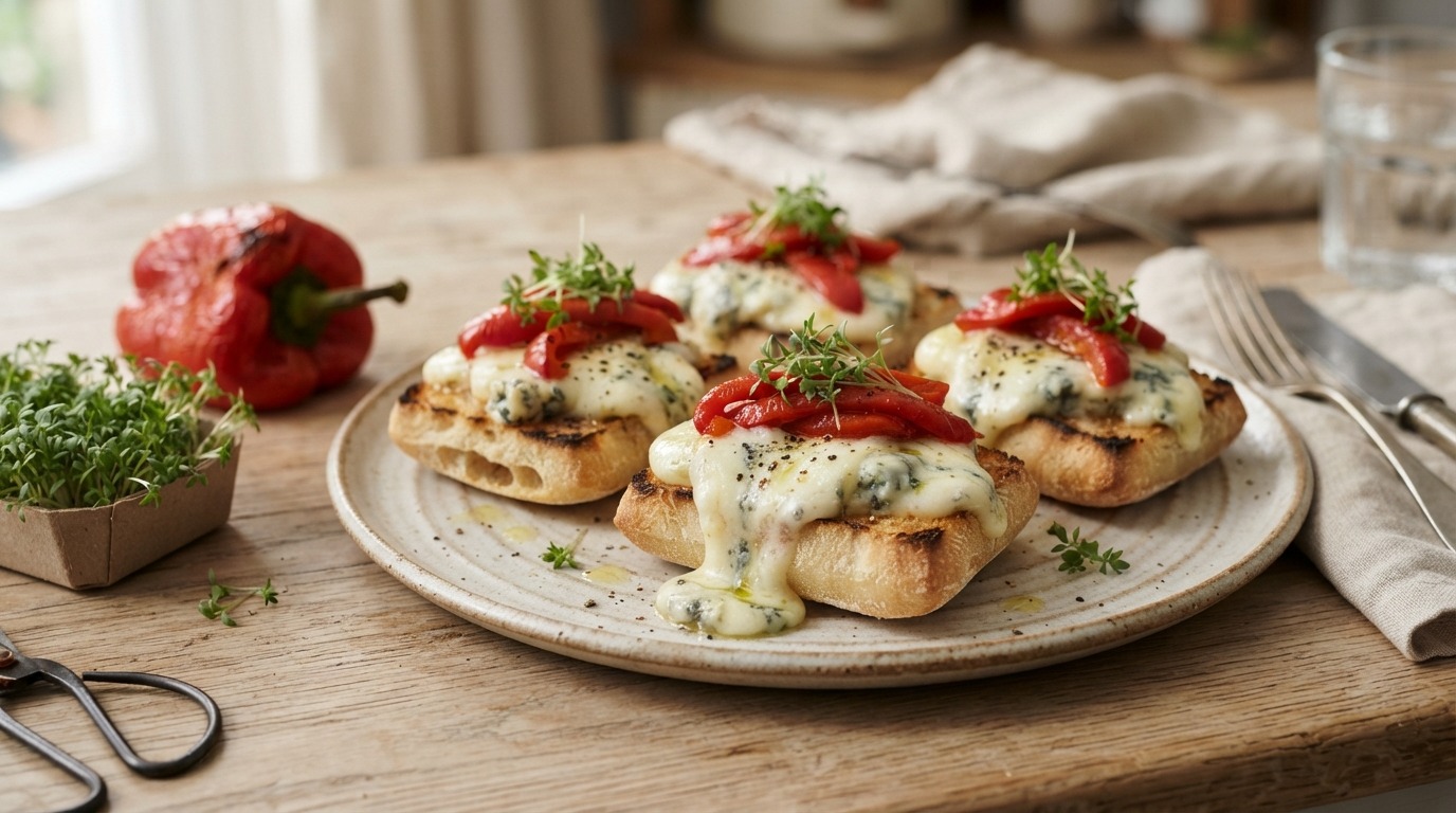 Ciabattabroodjes met Gorgonzola en Paprika