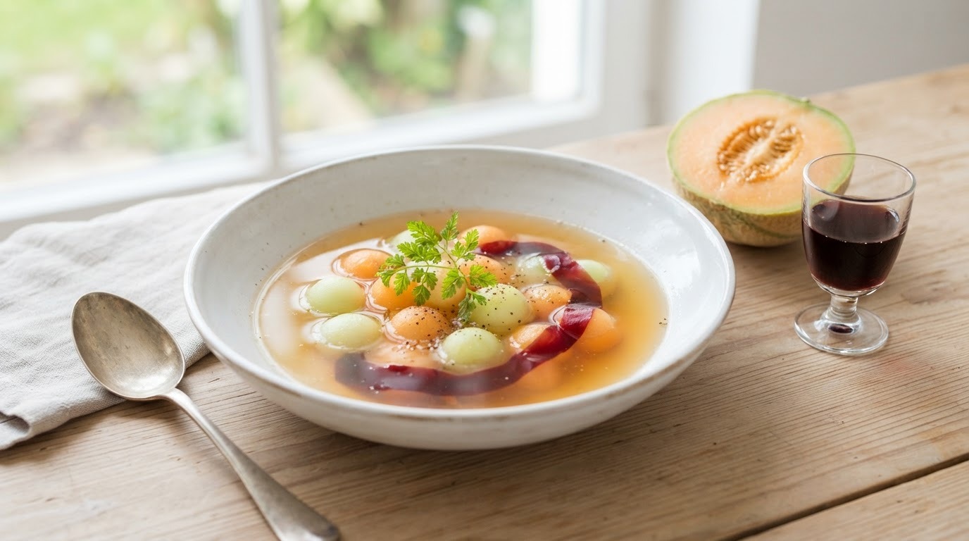 Consommé met Meloenbolletjes en Port
