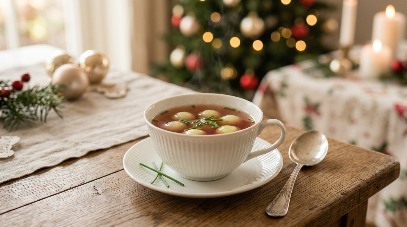 Consumee van Kippenbouillon, Port en Meloen