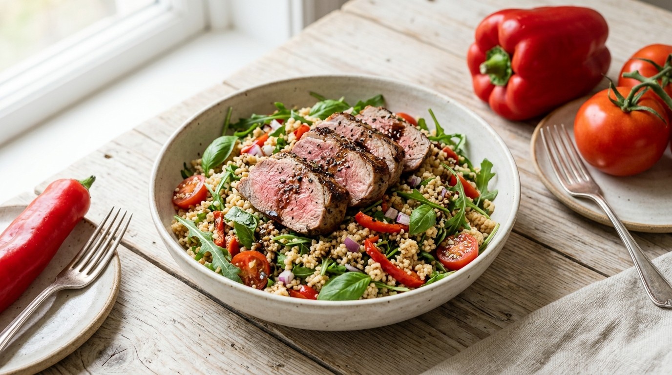 Couscous-basilicumsalade met Lamsvlees recept Couscous-basilicumsalade met Lamsvlees recept