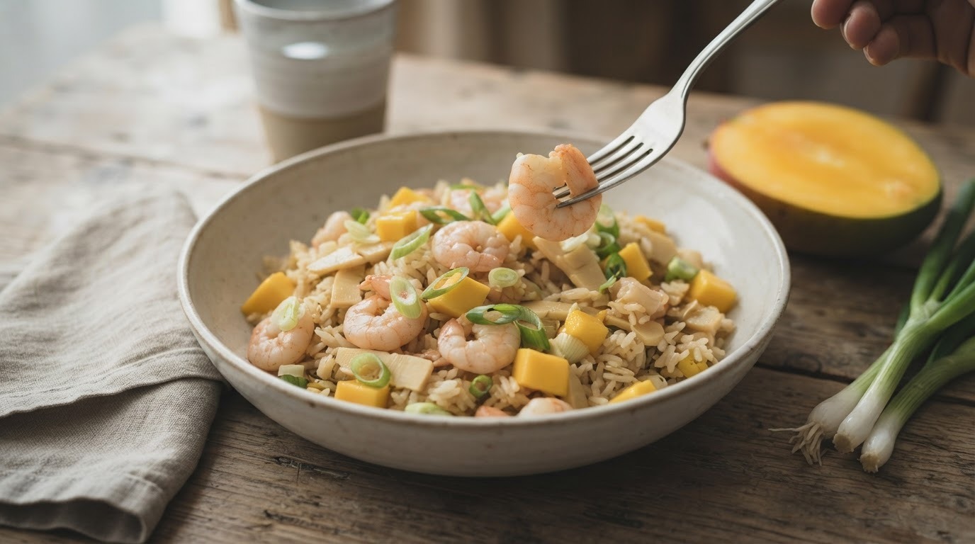 Creools Rijstgerecht met Mango en Garnalen