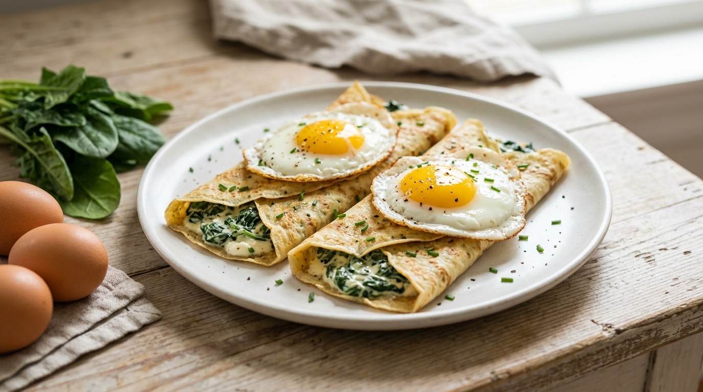 Crepes met Spinazie en ei