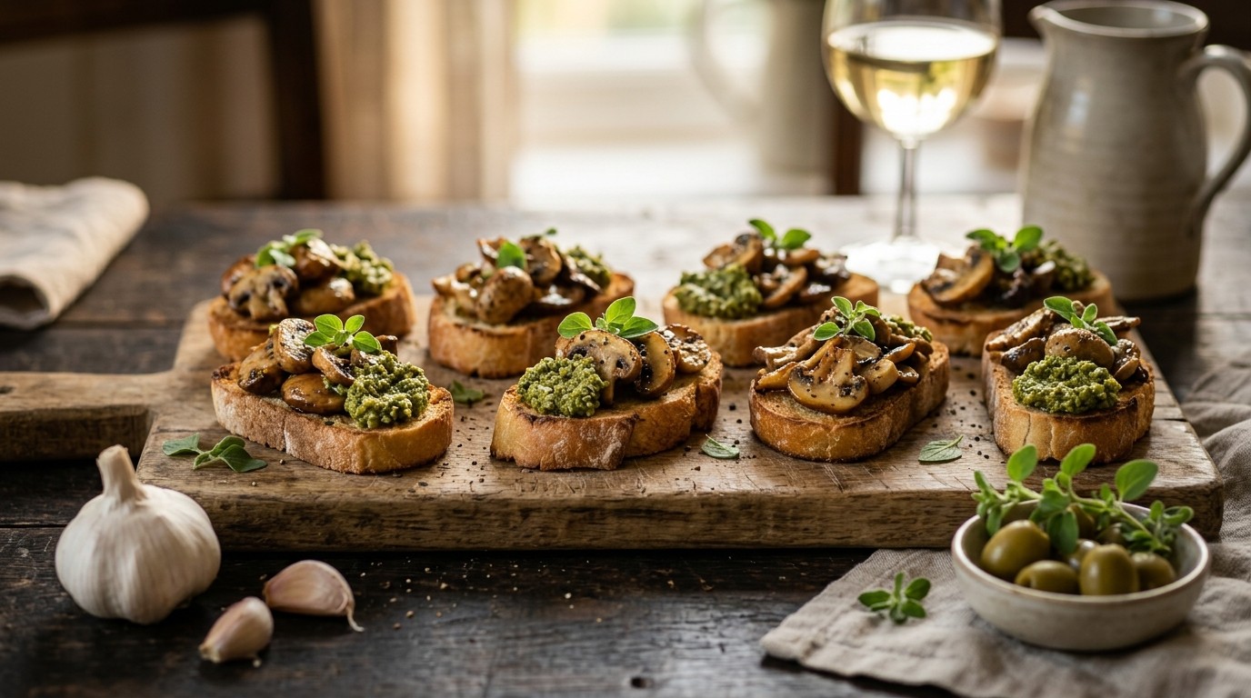 Crostini met Champignons en Groene Pesto