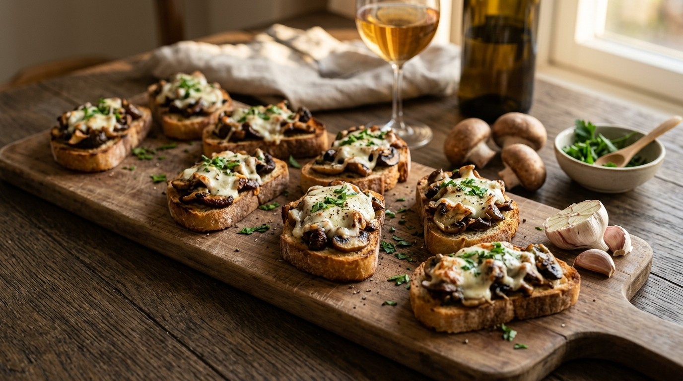 Crostini met Champignons en Mozzarella