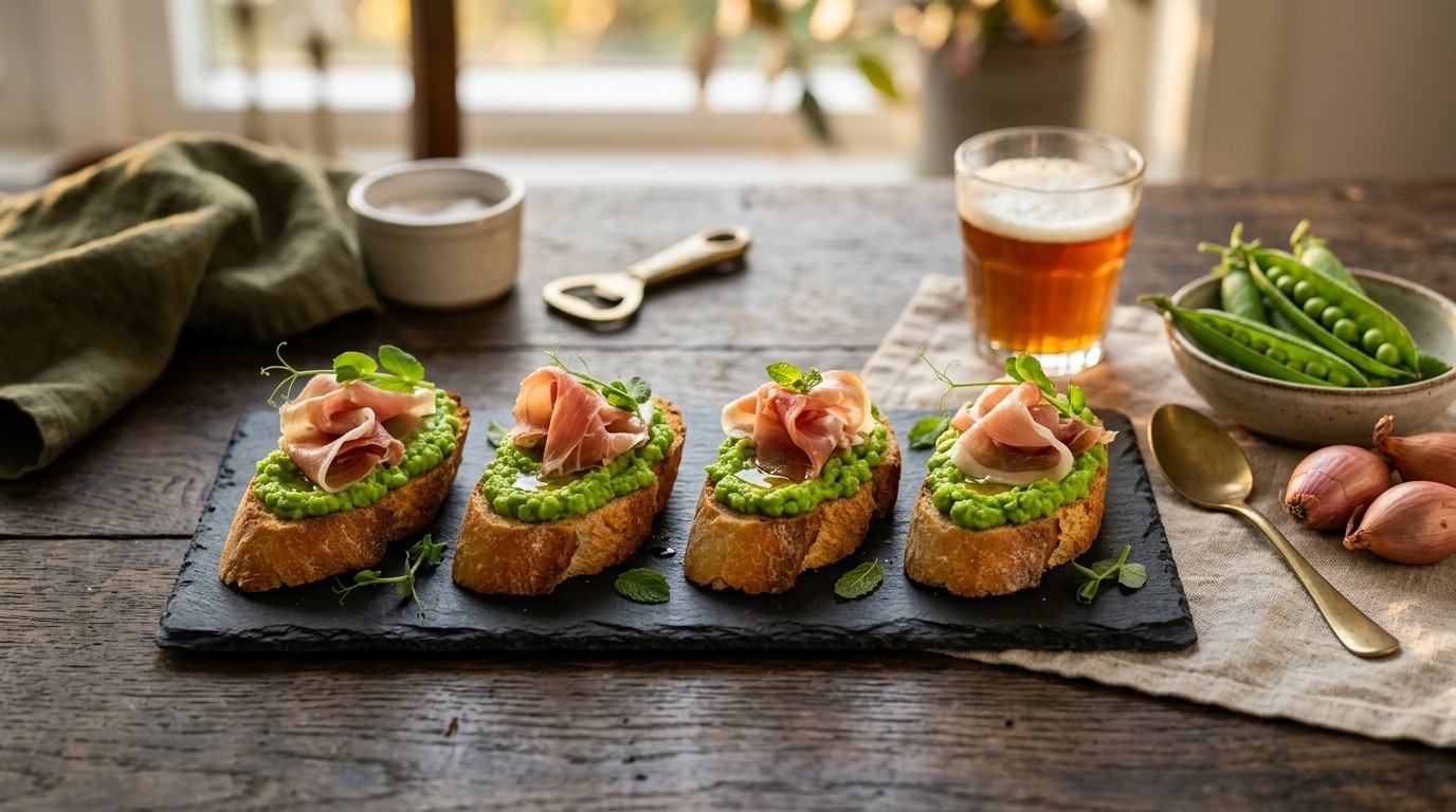 Crostini met Doperwtenpuree recept Crostini met Doperwtenpuree recept