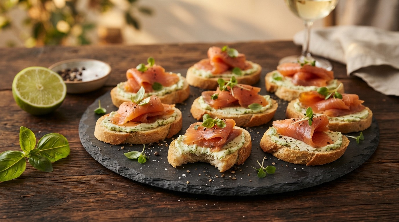 Crostini met Limoenboter en Gerookte Zalm