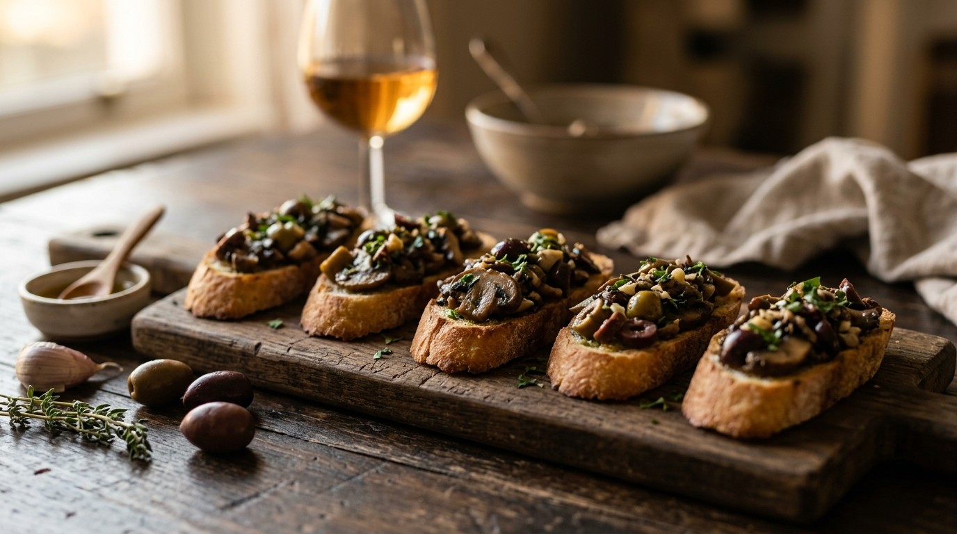 Crostini met Olijven en Champignons recept Crostini met Olijven en Champignons recept