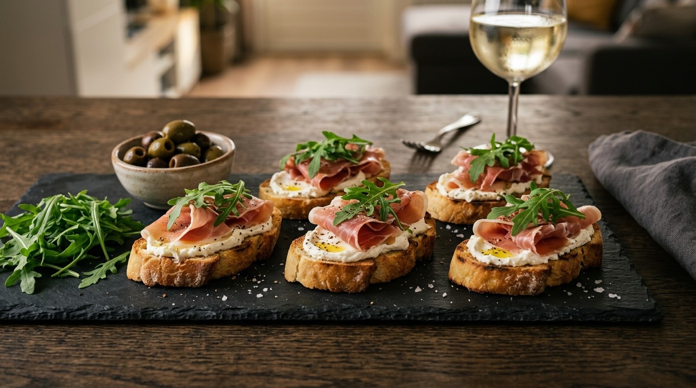 Crostini met Roomkaas en Serranoham recept Crostini met Roomkaas en Serranoham recept