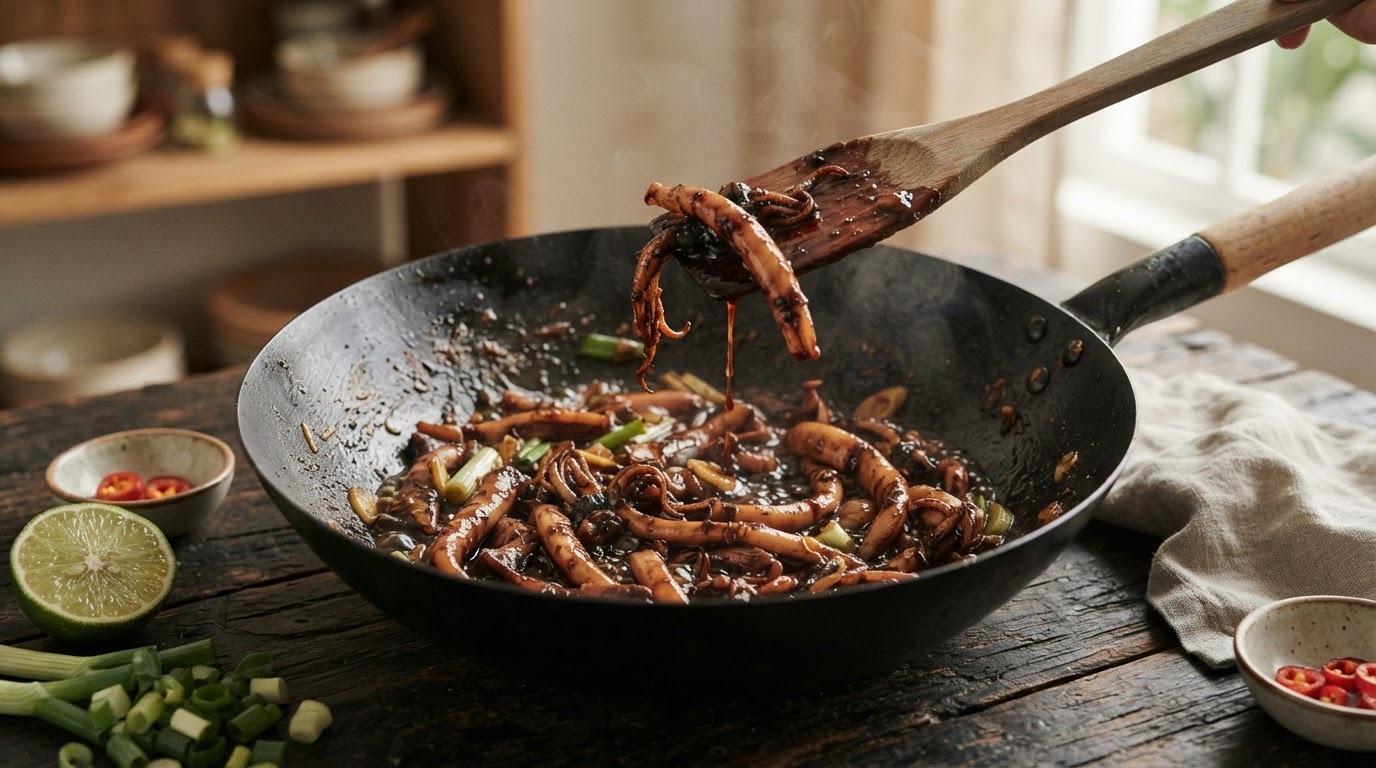 Cumi-Cumi Ketjap (Inktvisreepjes met Kruidige Ketjapsaus)