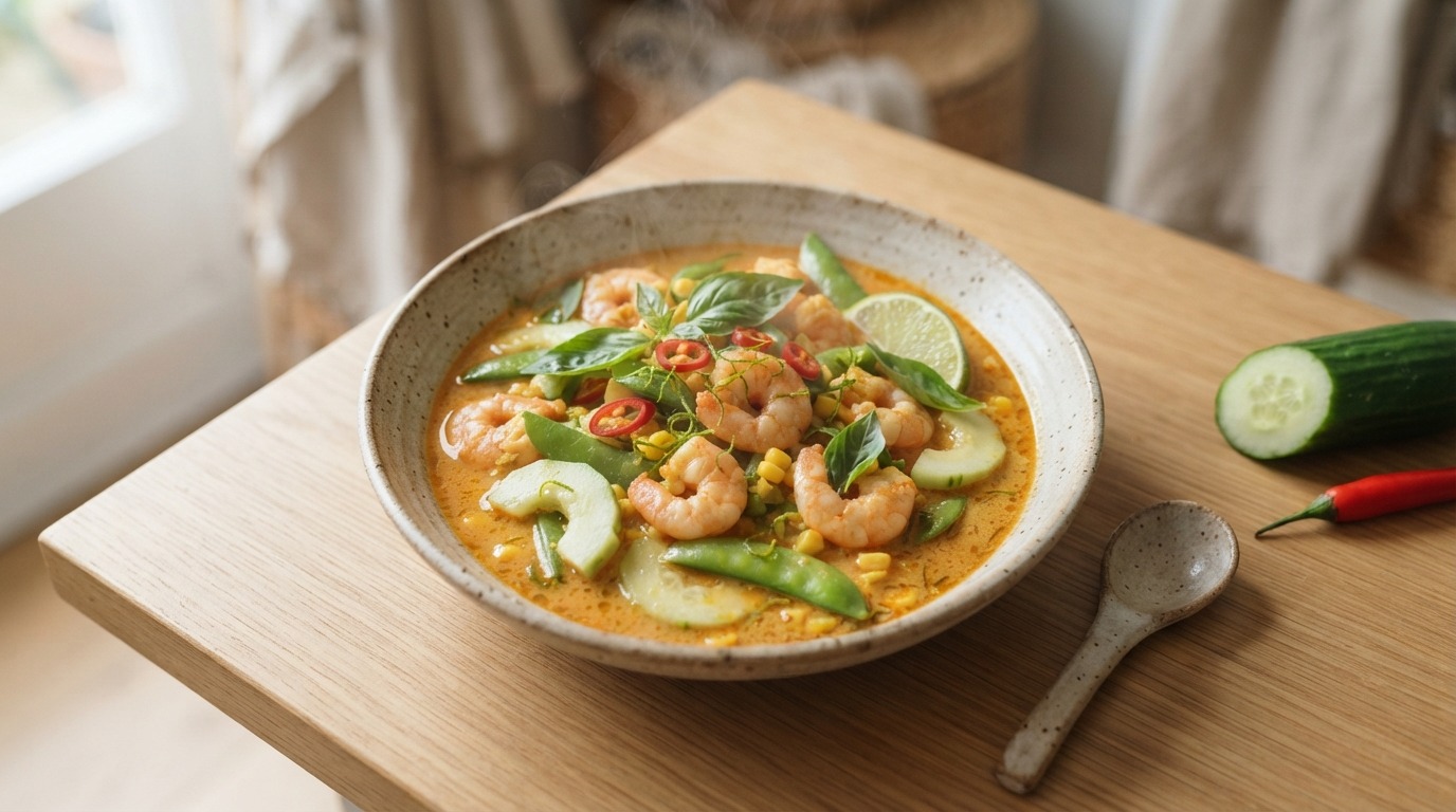 Curry van Garnalen en Komkommer