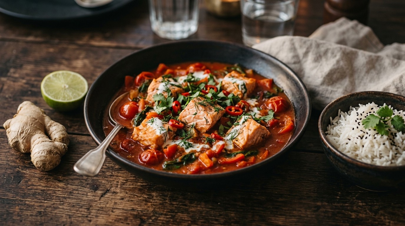 Curry van Tomaten met Zalm