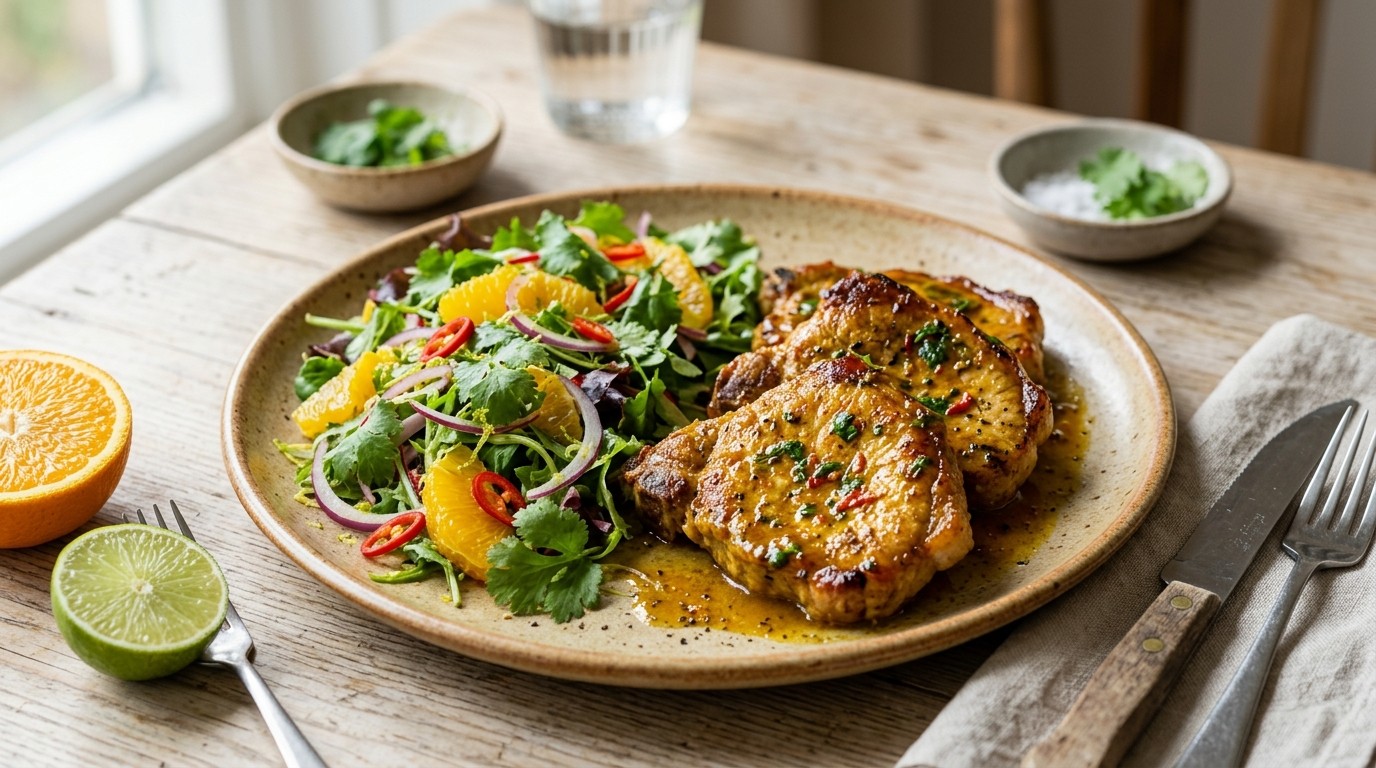 Currykarbonades met Frisse Salade