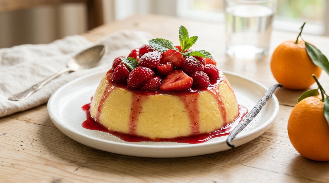 Custardpudding met Aardbeien en Frambozen