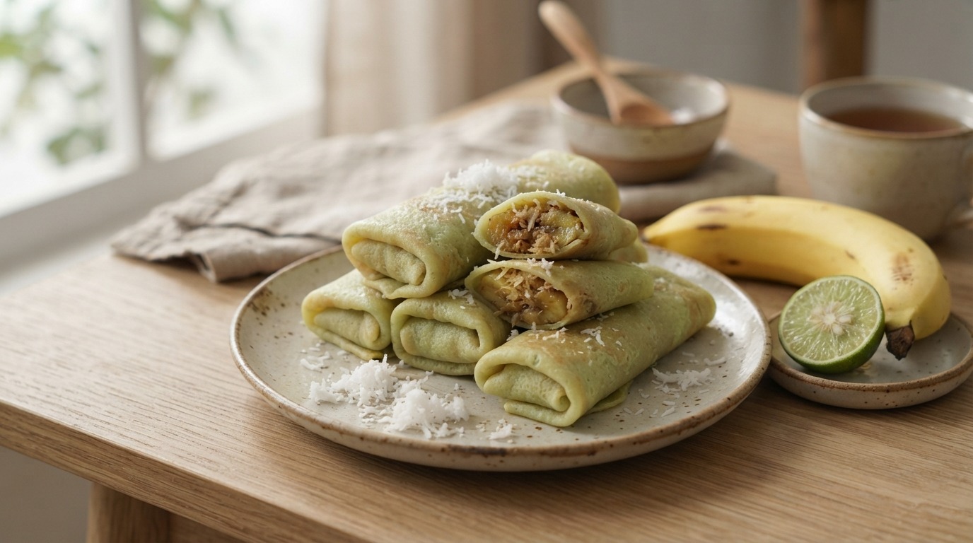 Dadar Pisang Kelapa (pannenkoeken met Banaan en Kokos)