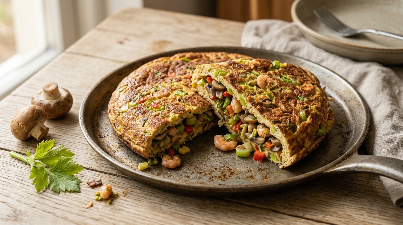 Dadar Sedip (omelet met Champignons, Garnalen en Selderij)