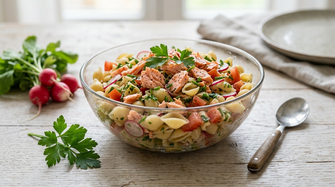 Deegwarensalade met Zalm