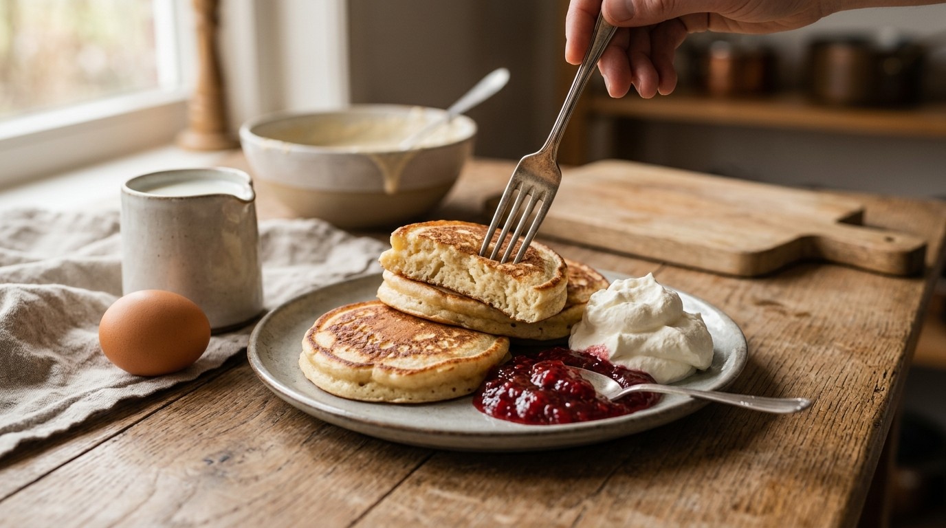 Drie in de pan met jam en Slagroom