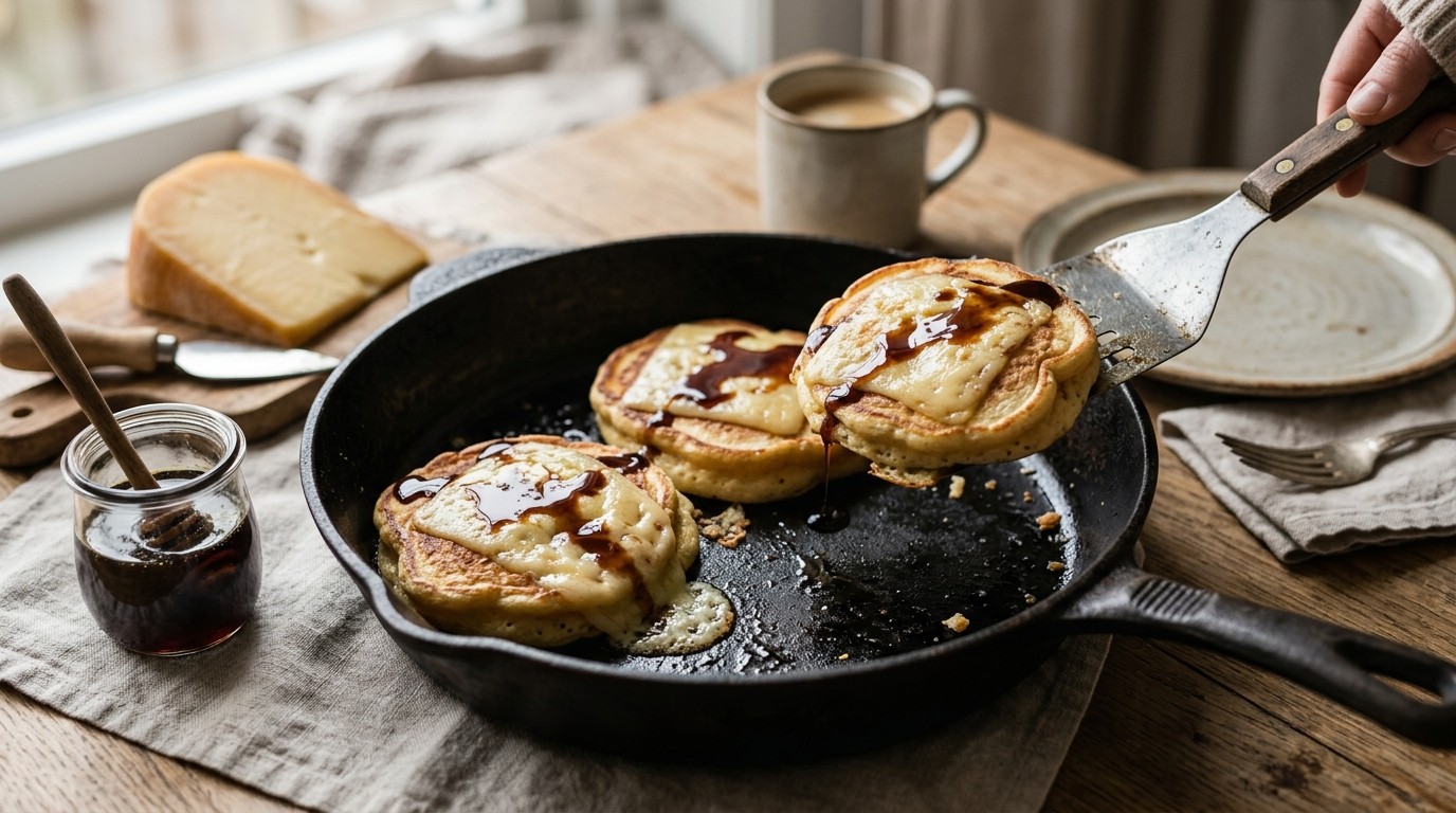 Drie- in- de- pan met Kaas en Stroop recept Drie- in- de- pan met Kaas en Stroop recept