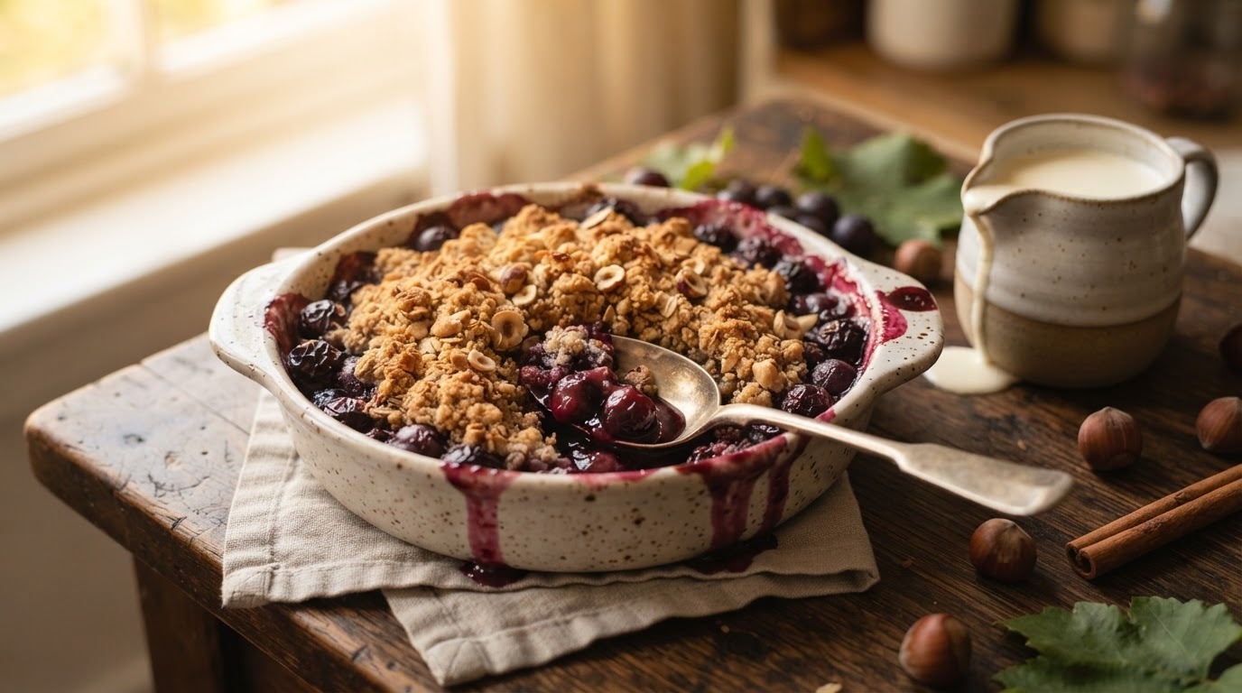 Druivencrumble met Hazelnoten