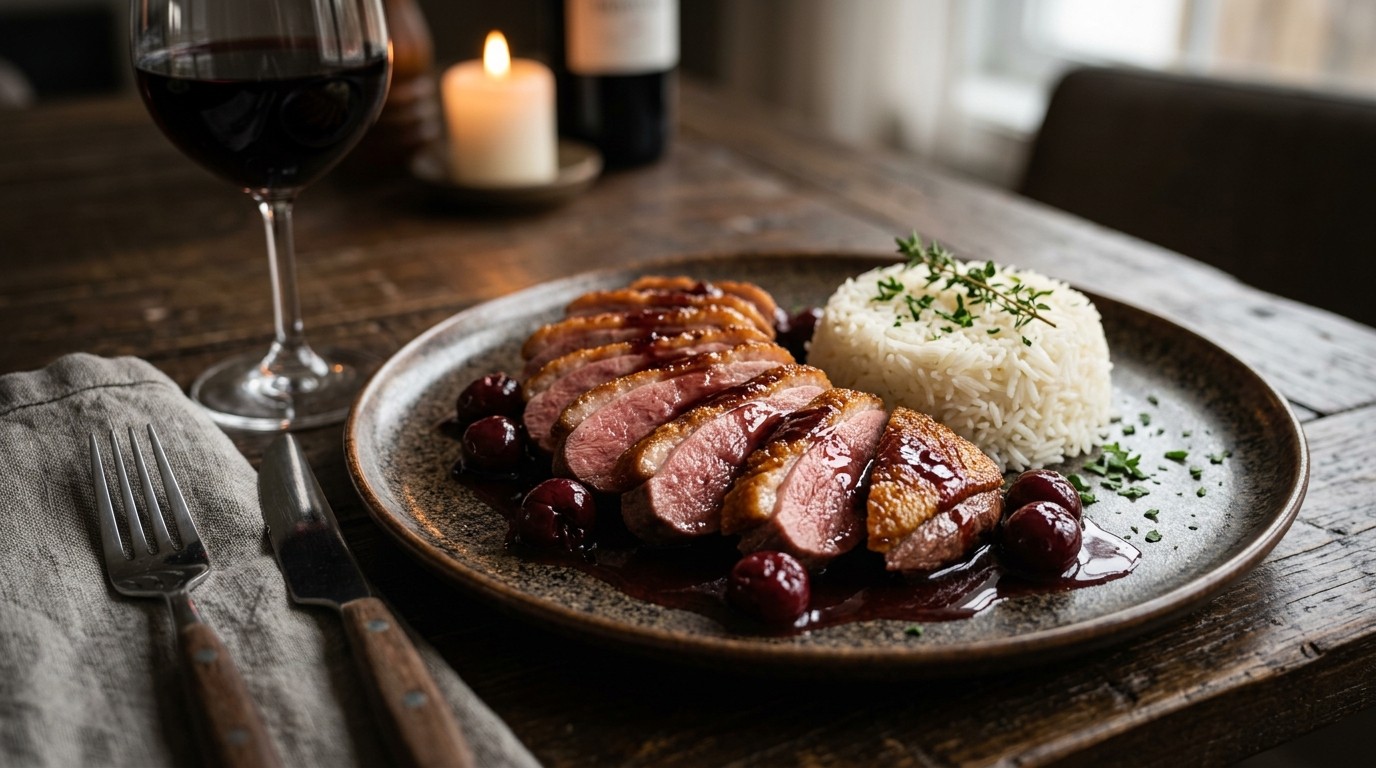 Eendenborstfilet met een Saus van Kersenlikeur en Honing