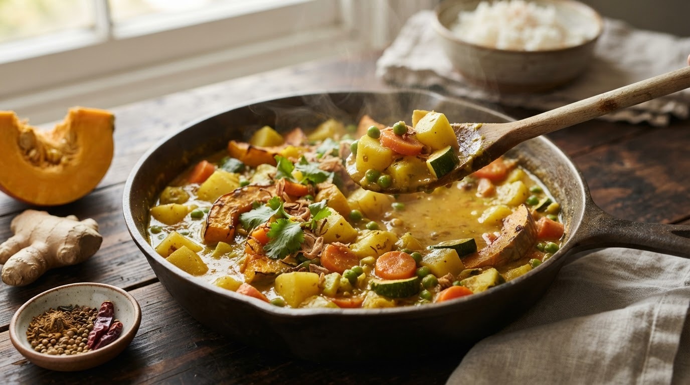 Eenpans Kruidige Groente-aardappelcurry