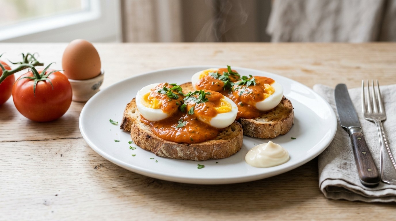 Eieren met Tomatensaus op Brood