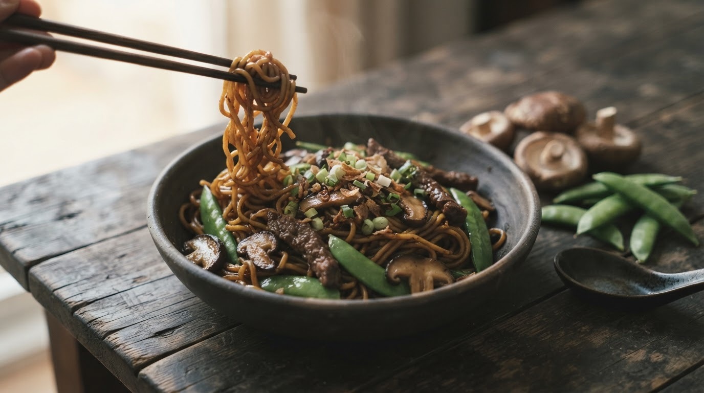 Eiermie met Sugar Snaps en Champignons