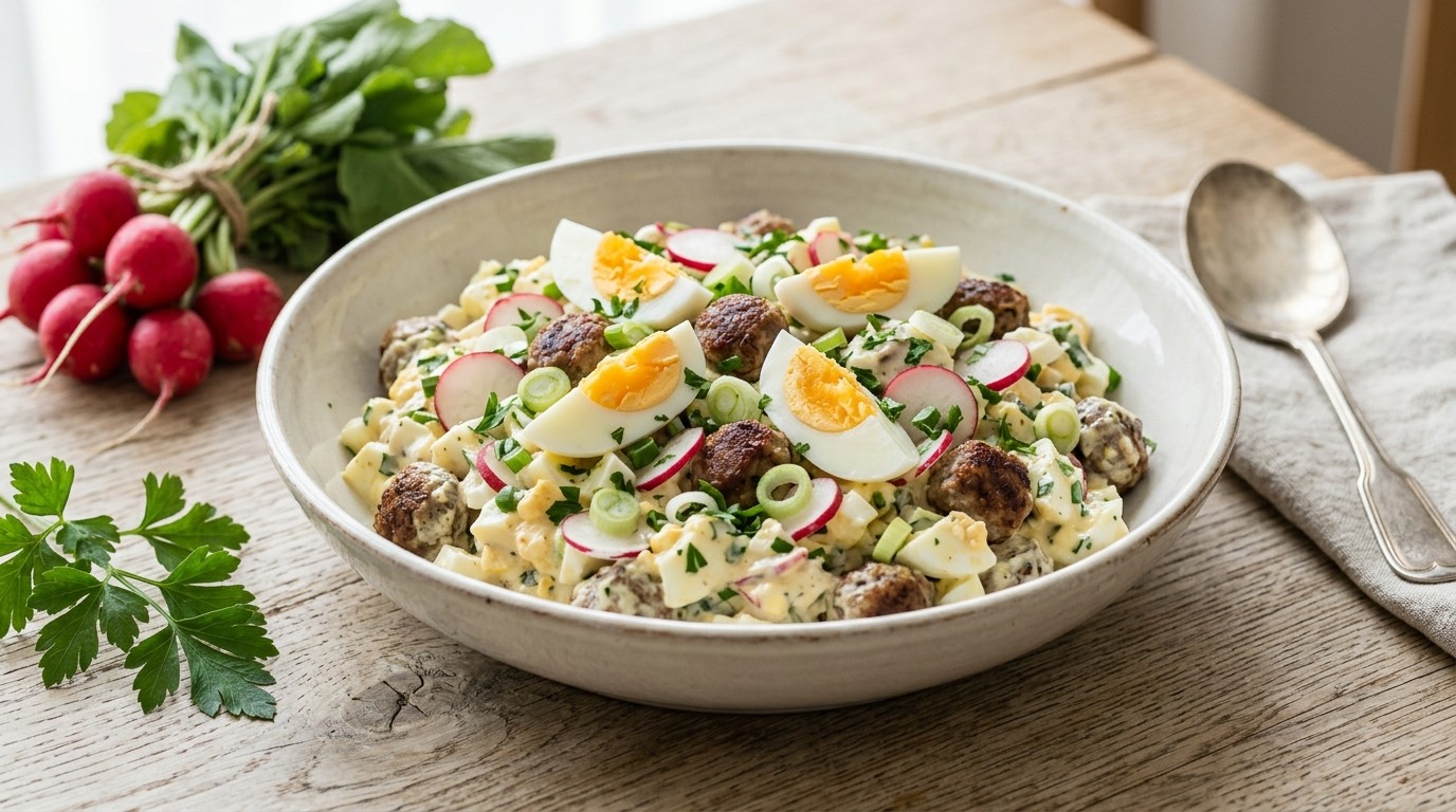 Eiersalade met Lente-uitjes en Gehaktballetjes
