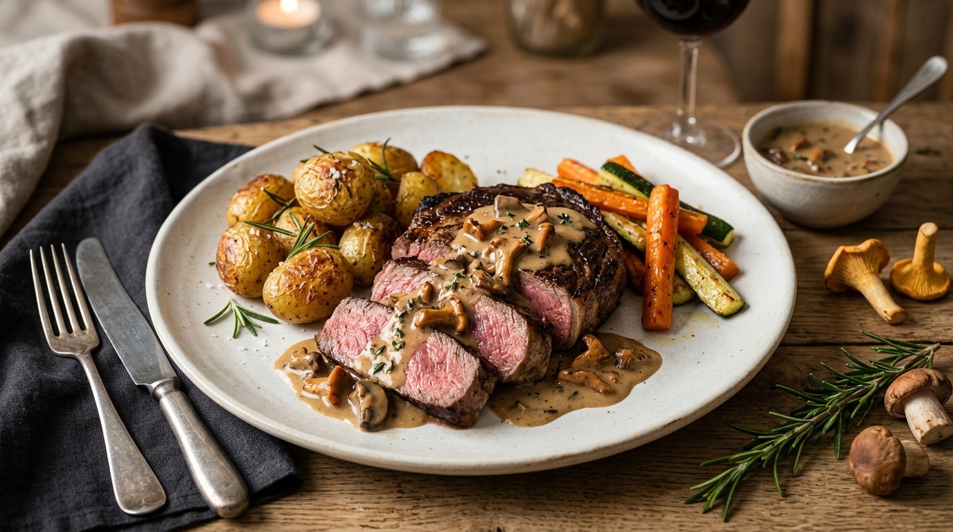 Entrecote met een Bospaddestoelensaus