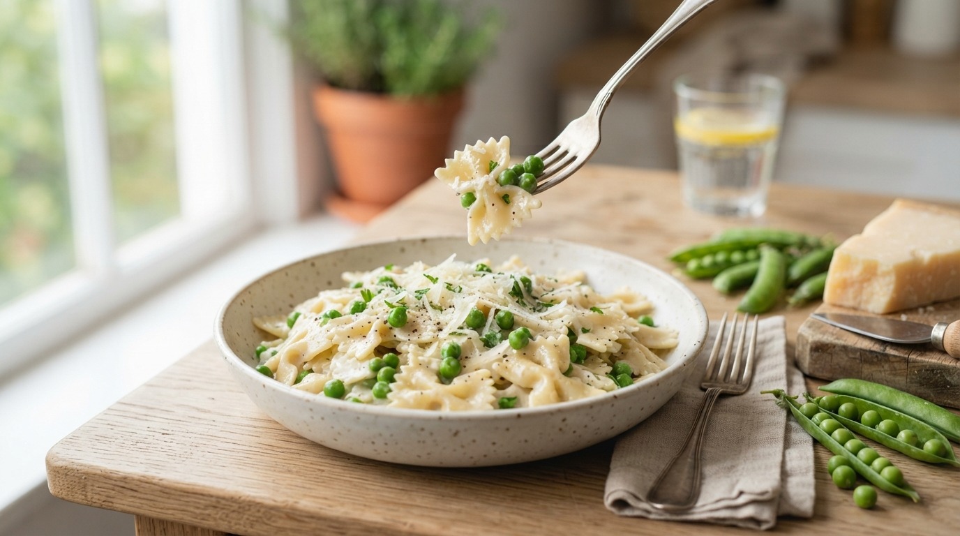 Farfalle Doperwten en Kaas