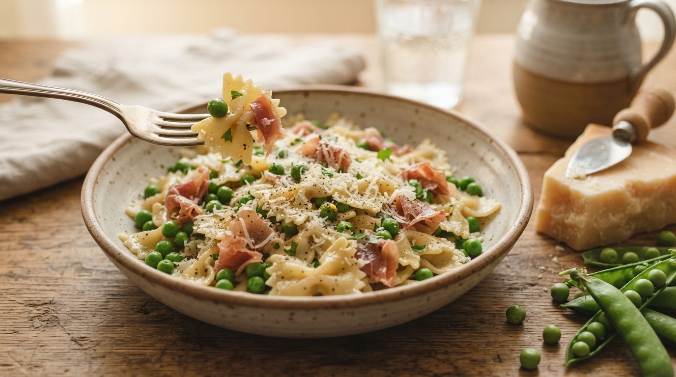 Farfalle met Erwten en Parmaham