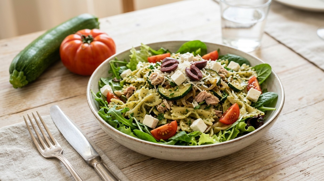 Farfalle met Tonijn op een Bedje van sla