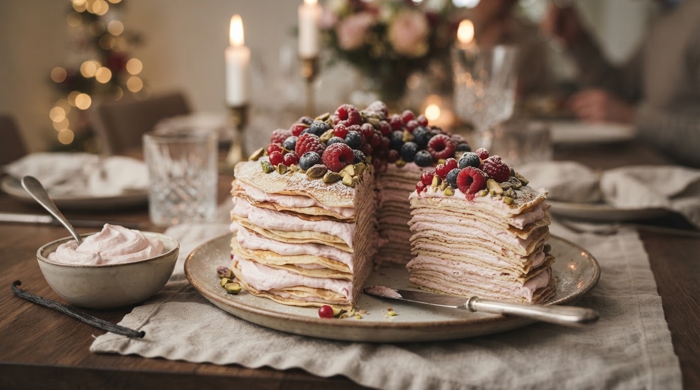 Flensjestaart met een Mascarpone van Frambozen en Pistache