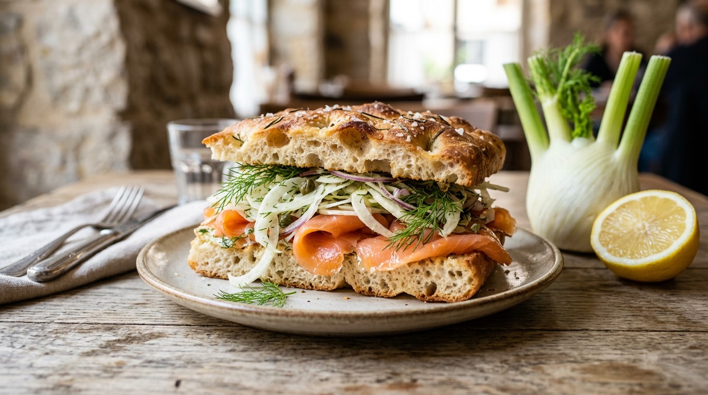 Focaccia met Venkelrauwkost en Zalm recept Focaccia met Venkelrauwkost en Zalm recept