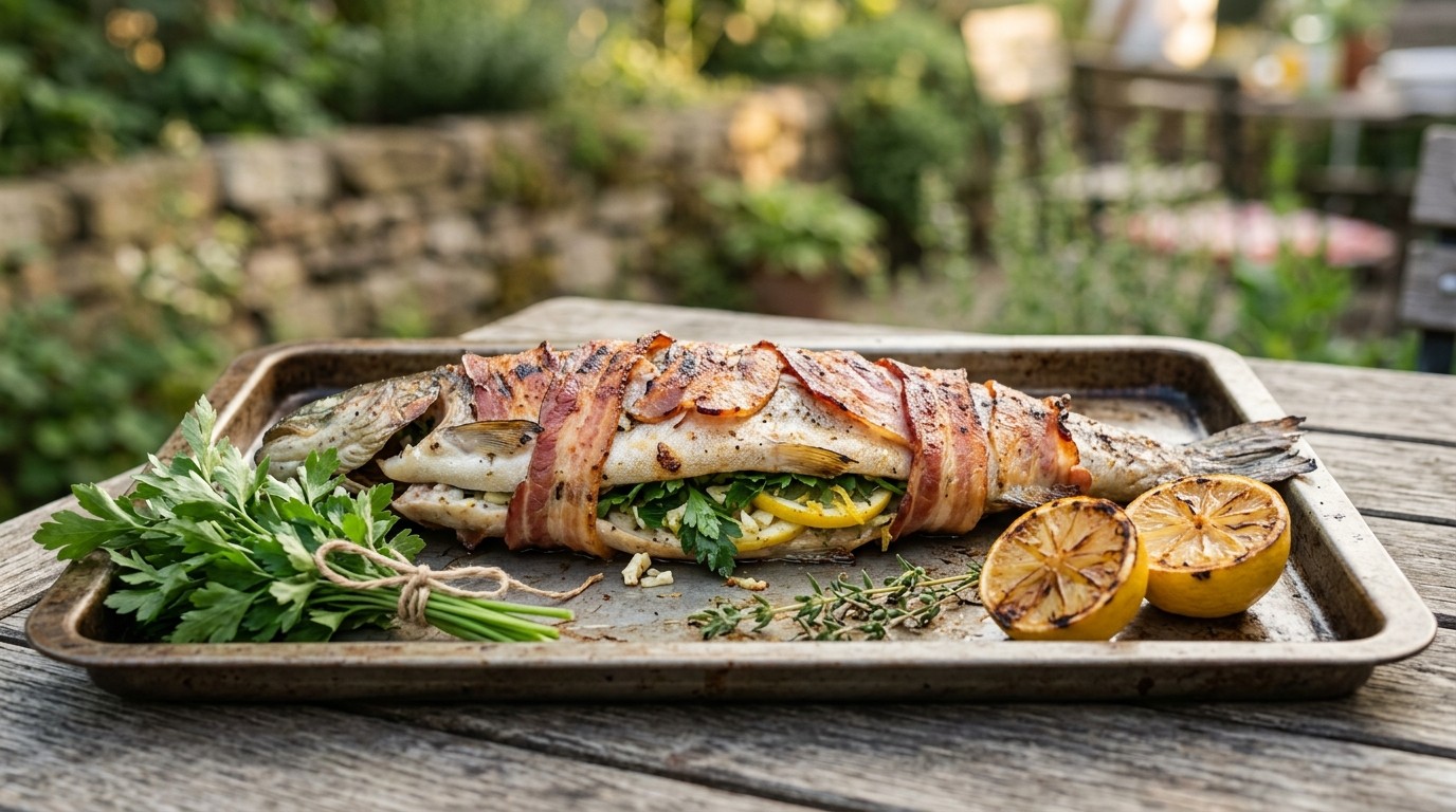 Forel met Gerookte Spek