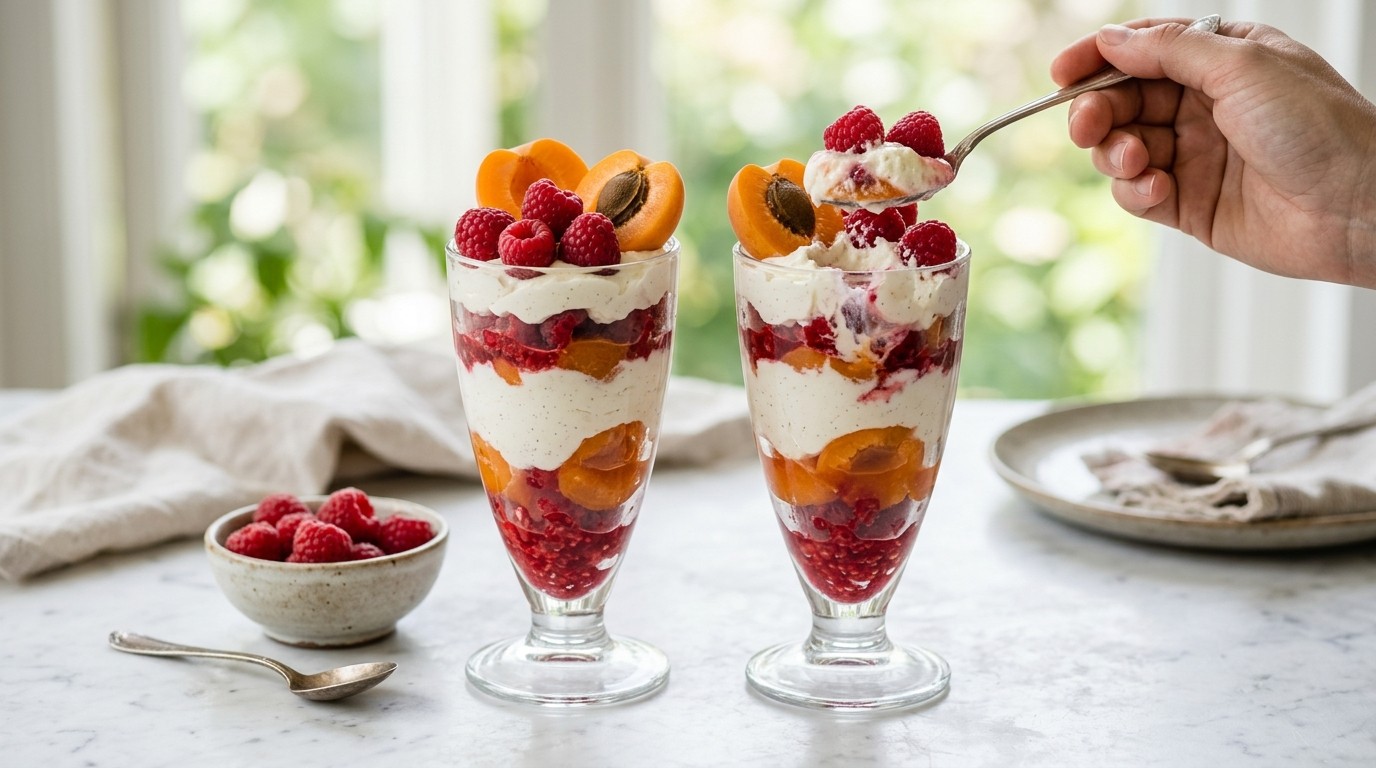 Frambozen-abrikozen Kwarkcrème recept Frambozen-abrikozen Kwarkcrème recept